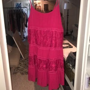 Fuschia dress with lace detail